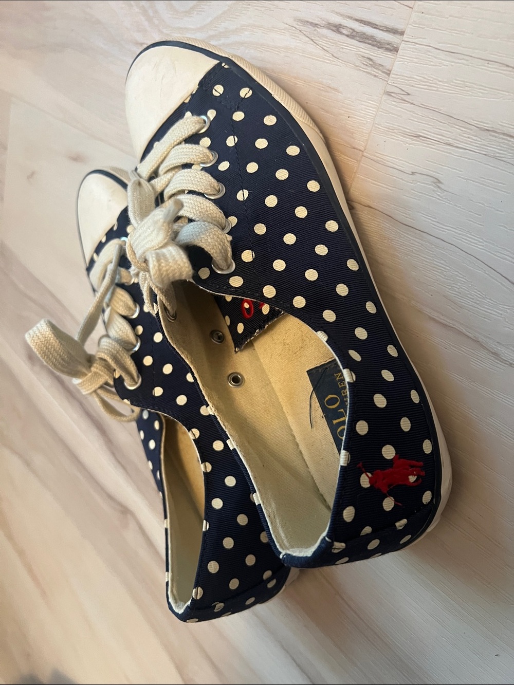 Polo by Ralph Lauren Navy Polka Dot Sneakers with White Accents